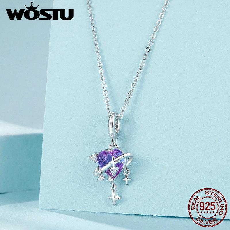 WOSTU 925 Sterling Silver Rainbow Planet Star Stud Earrings Colorful Purple Mystic Crystal Ear Studs Girl Daughter Birthday Gift