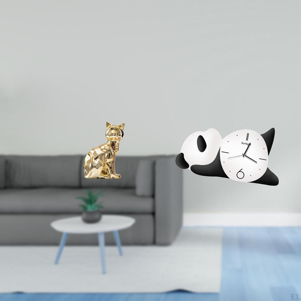 Cat Panda Statue Decorative Figurine Animal Sculpture Art Craft Ornament Fireplace Shape Wall Clock