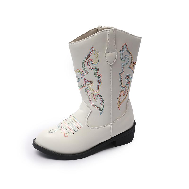 

Leather Girls Print Decorative Cowboy Casual Ankle Boots Autumn and Winter Non-slip Side Zipper Retro Children Boots. 27 бежевый