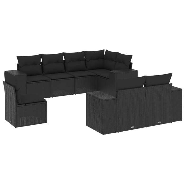 VidaXL Salon de Jardin avec Coussins 8 pcs, Canapés de Terrasse, Ensemble de Meubles de Patio, Mobilier d'Extérieur, Noir 3222834