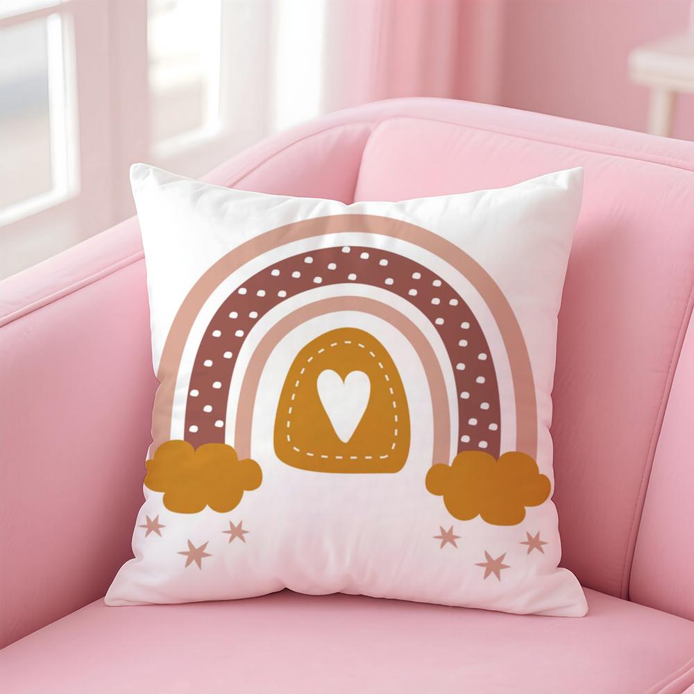 Rainbow Print Cushion Cover Linen Pillowcase Cover Soft Decor for Sofa Home Room