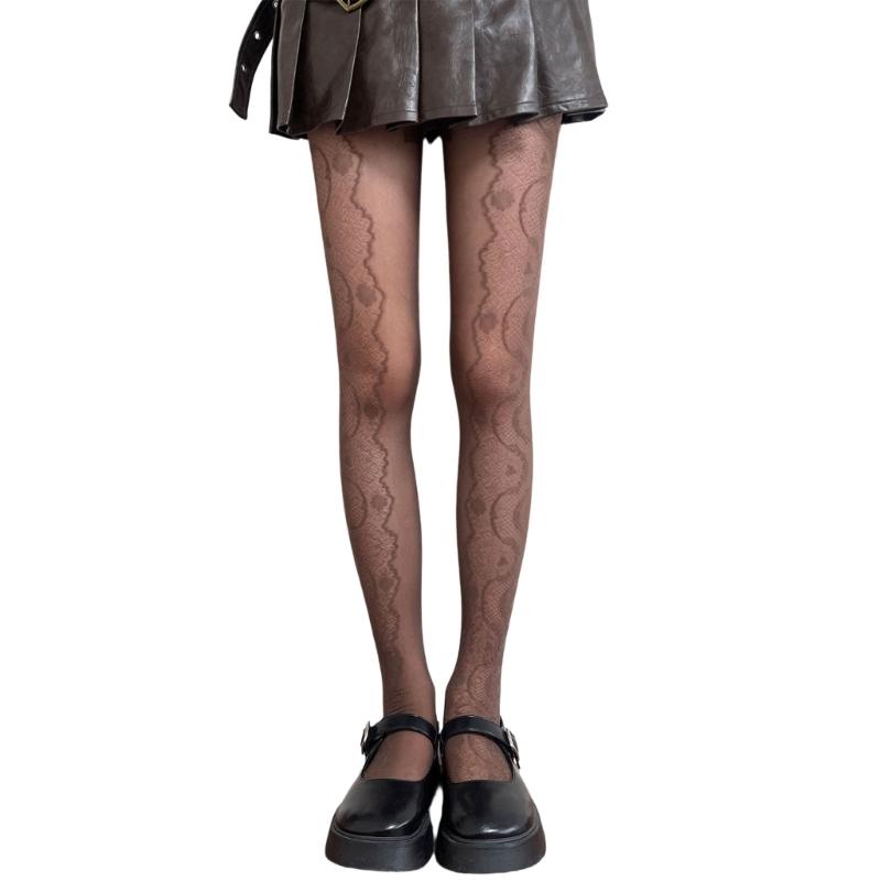 Sheer Mesh Pantyhose Stockings for Women French Elegant Aesthetic Floral Lace Patterned Tights Thin Leggings Hosiery