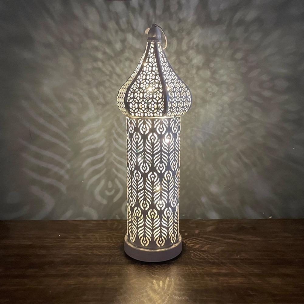 Vintage Moroccan Night Light Hollow Eid Lamp Home Ornament Ramadan LED Light Mosque