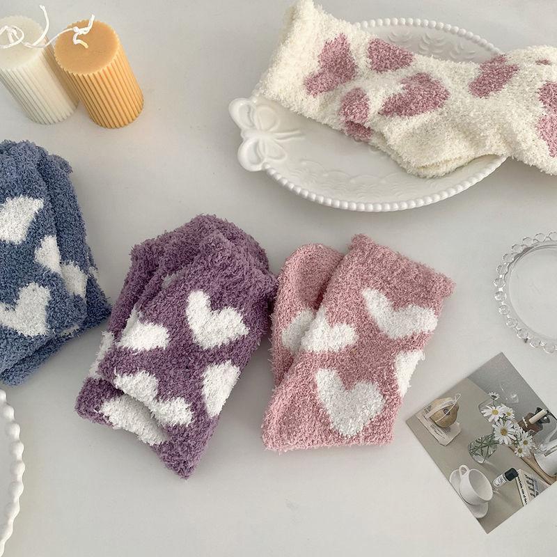 1 Paire Chaussettes Épaisses Cœur Polaire Corail Pour Femmes Manchon Moyen Confort Et Chaleur Chaussettes Hiver Chaussettes de Sol