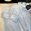 Women’s High Waist Shiny Rhinestone Denim Wide-Leg Pants - Early Spring Design
