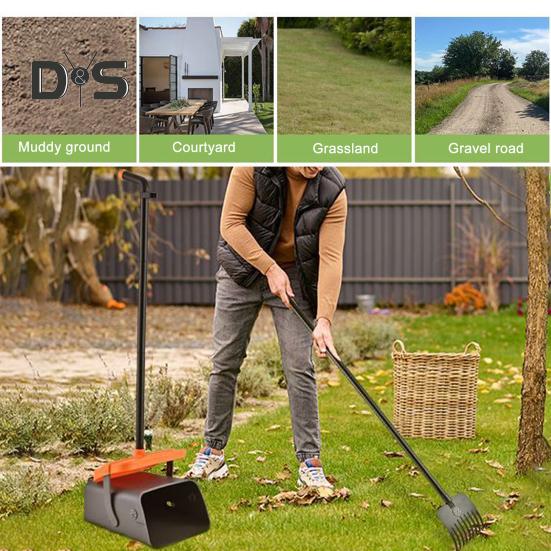 Łyżka do zbierania psich odchodów z długim uchwytem, obrotowym pojemnikiem i grabiami, zestaw z 35 workami na odchody do kojca dla psa na trawniku