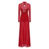 Women Lyrical Dance Costumes Sequin Long Sleeve Mesh Tulle Flowy Maxi Long Dress Built In Briefs Modern Dancewear