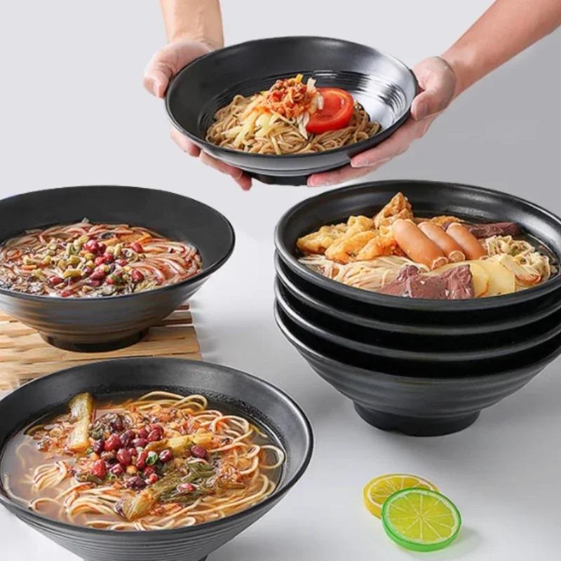 Melamine Tableware Bowl Imitation Porcelain Black Round Soup Bowl Special Bowl for Household Lamian Noodles Kitchen Utensils
