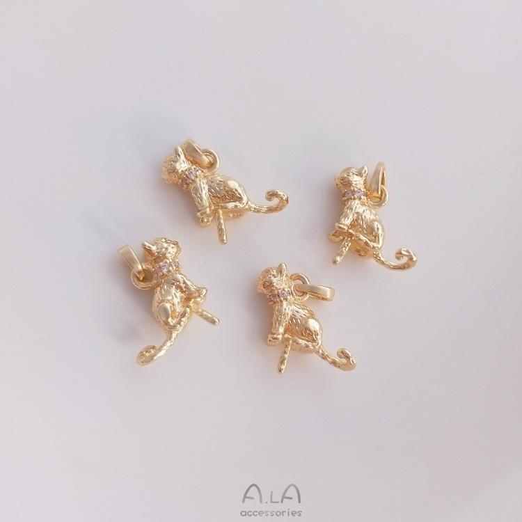 14K Gold Filled Zirkonia Eingelegter Katzenanhänger für DIY Schmuck