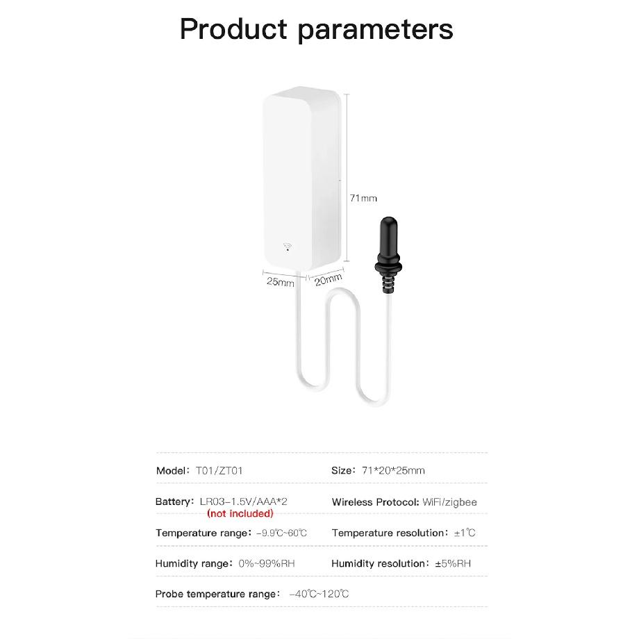 Tuya WiFi/ ZigbeeTemperature Humidity Sensor with External Probe for Smart Life App Alarm Control Support Alexa Google Assistant