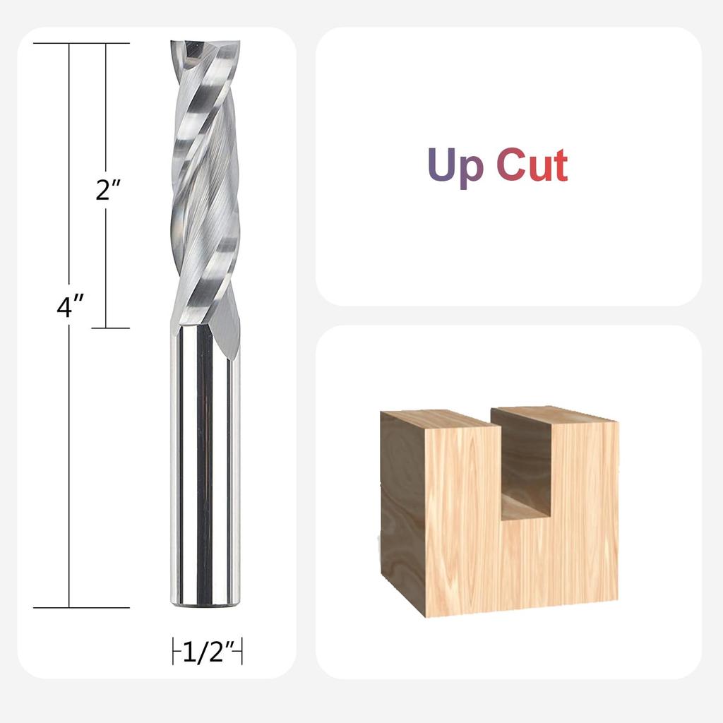 SpeTool Upcut Spiral Router Bits Extra Long (4 Inch) with 1/2 Inch Shank , 1/2 Cutting Diameter Solid Carbide CNC Router Bits End Mill for Wood