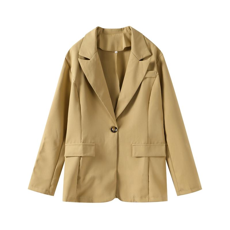 Women Solid Elegant Office Casual Commuting Coat Lapel Long Sleeve Blazer Single Breasted Pockets Jackets Spring Autumn Thin Fashion Overcoat