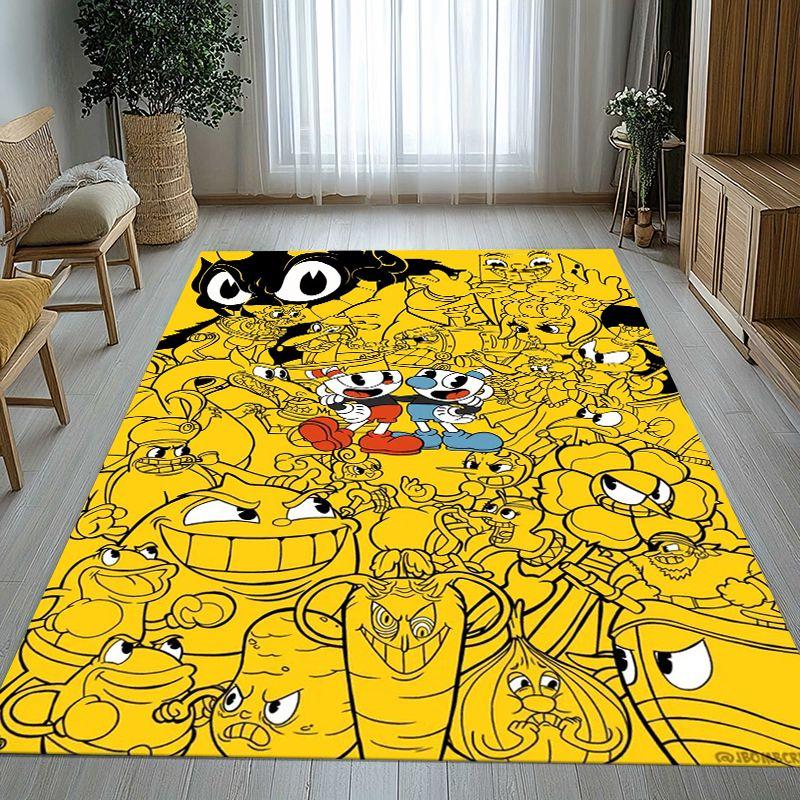 Retro-Spiel Cuphead Mugman Cartoon Wohnzimmer Rutschfester Teppich Weicher Teppich für Schlafzimmer Kinderzimmer Spielzimmer Sofa, Heimdekoration Fußmatte