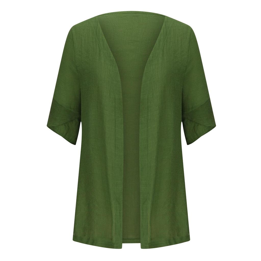 Women's Summer Cardigans Plus Size Short Sleeve Half Loose Cover Up Open Front Stretch Blouse Wrap Outwear Top