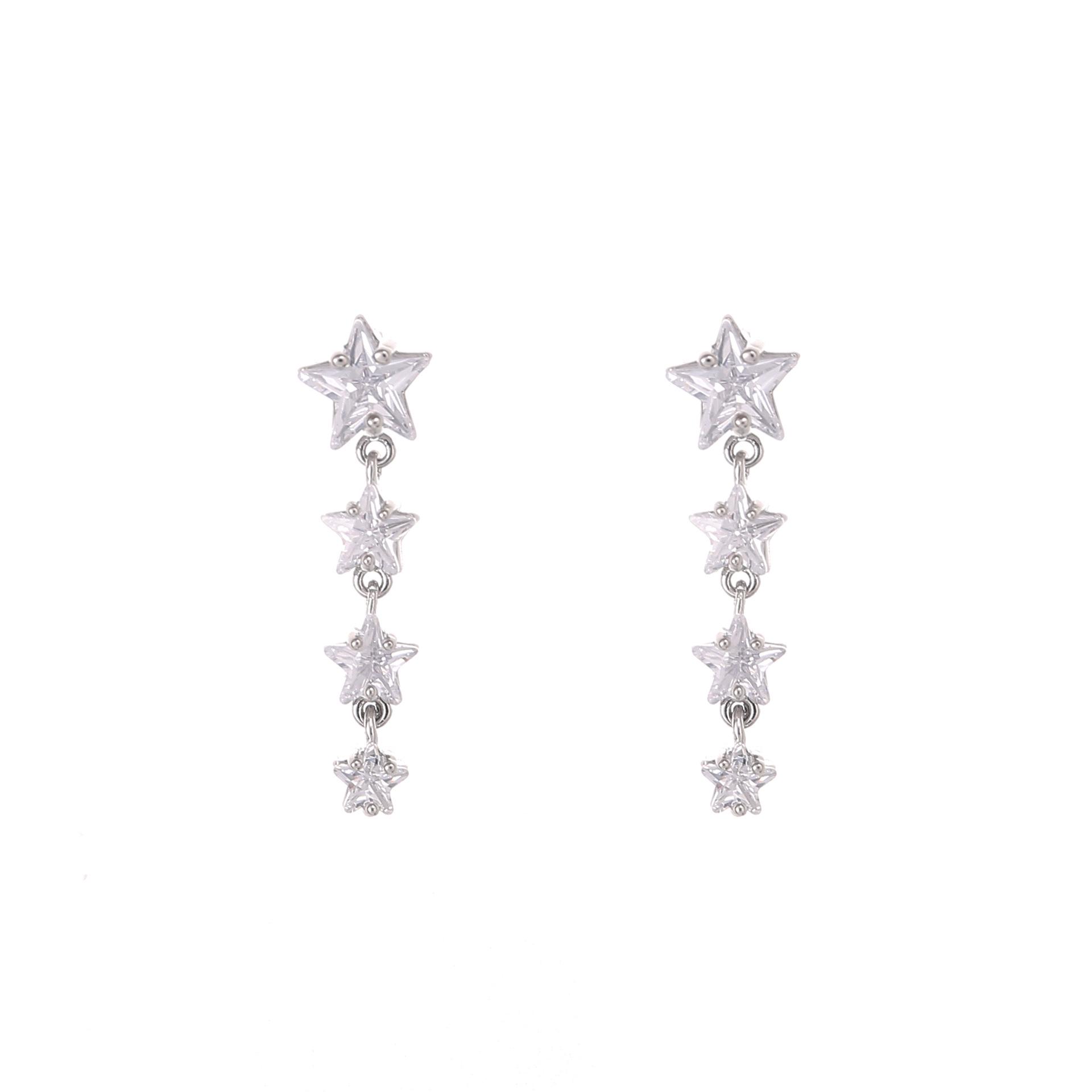 

Серьги-кисточки из серебра 925 пробы с цирконами в виде звезд - Нишевый дизайн, Супер блеск