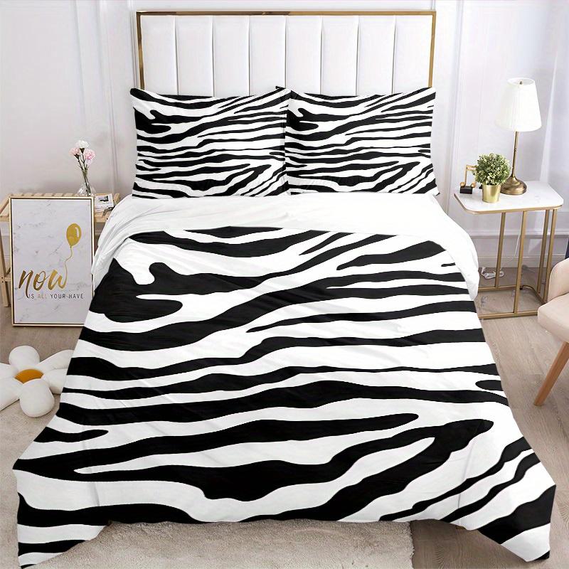 3Pcs Zebra Print Printed Bedding Set, Breathable And Soft,(Includes 1 Duvet Cover And 2 Pillowcases, Quilt Not Included) yy250815154