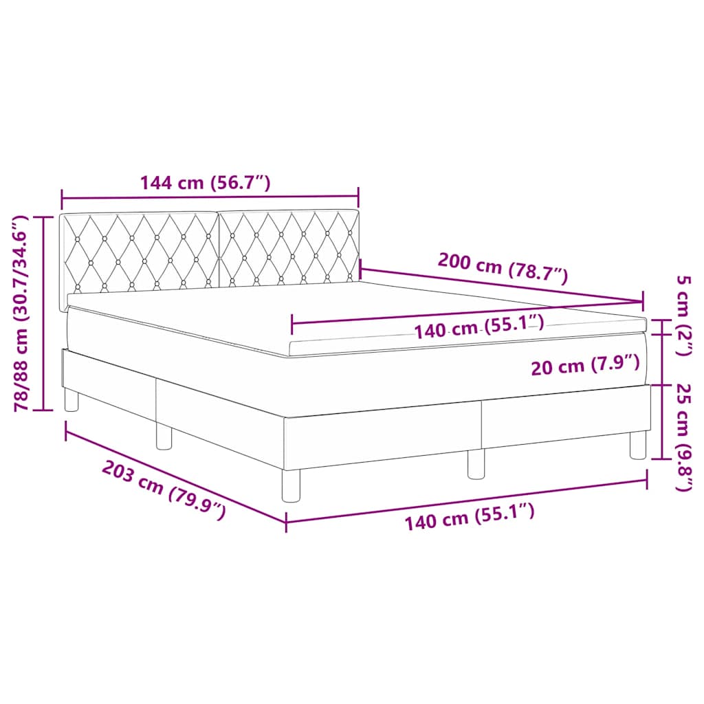 LED Box Spring Bed with Mattress Dark Green 140 x 200 cm Velvet