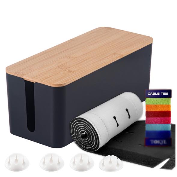 Minimalist Cable Management Box with Bamboo Lid