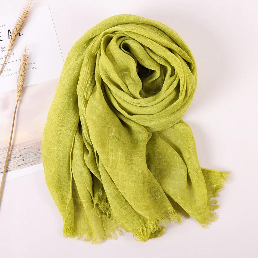 Spring Summer New Solid Color Woolen Cotton and Hemp Scarf Tassel Art Shawl Summer Print Versatile Cotton and Hemp Fashion Trend