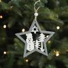 Cross Border Hot Selling Gray Wooden Hollow Christmas Pendant Wooden Wooden Creative Christmas Tree Hanging Decoration