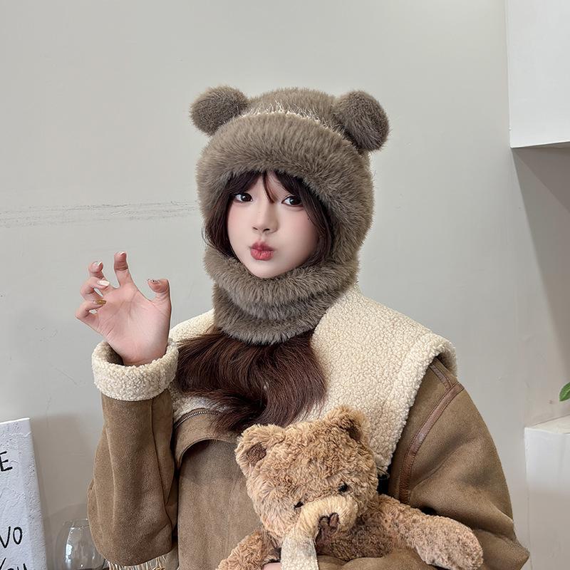 New Autumn and Winter Women's Plush Hat Scarf Warm Windproof Ear Protection Head Hat Versatile Casual and Fashionable Knitted Hat