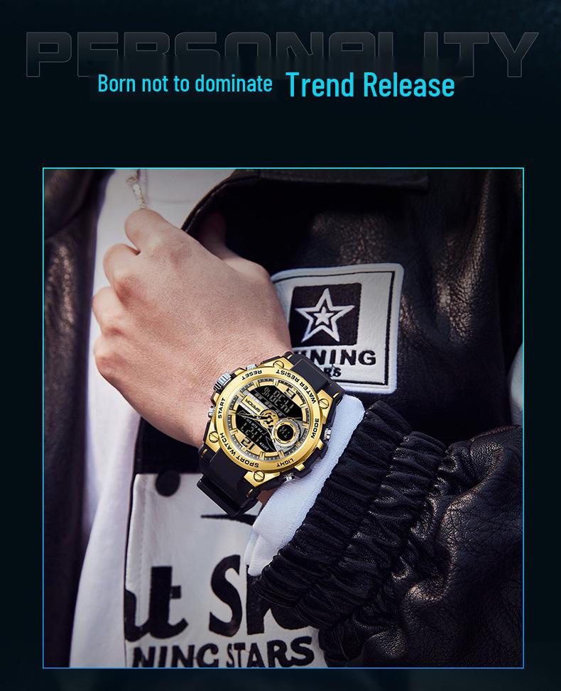 Sanda Trendy Waterproof Sports Watch - Minimalist Design with Dual Display for Students