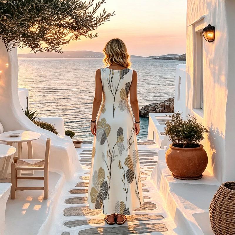 Lightweight Flowy Sleeveless Maxi Dress,Minimalist Summer Beach Vacation Dress,Elegant Versatile for Casual Daily Wear