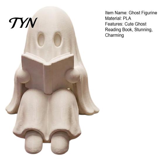 Small Ghost Statue for Edge Reading Book Halloween Decoration, 3D Printed Shelf Sitter Statue, Miniature Cute Spooky Sitting Figurine Bookshelf,