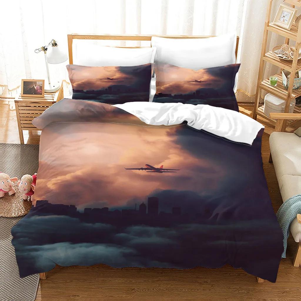 Natural Landscape King Queen Duvet Cover Comic Ink Painting Style Bedding Set Adults Tree Mountain River Polyester Quilt Cover