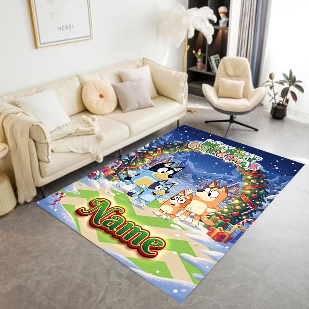 Christmas Bluey Family Customizable Name Floor Mat Suitable for Kitchen Hallway Balcony Outdoor Anti-slip Rug Decorate Offices Wedding Party Gift