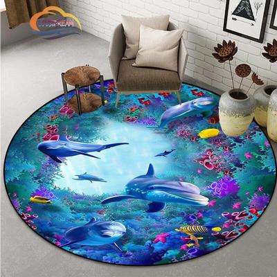 3D Marine Organism Round Carpet Oceanic Dolphins Anti-Slip Mat for Bedroom Floor Computer Chair Home Decoration