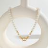 Ladies Stainless Steel Rivets Geometric Oval Accessories Imitation Pearl Beaded Gold Necklace 2135