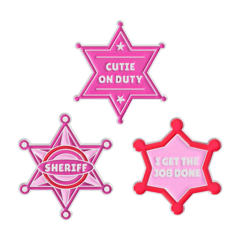 Cutie On Duty Enamel Pins Pink Shriff I Got The Job Done Brooches Lapel Badges Cowboy Game Jewelry Gift for Friends