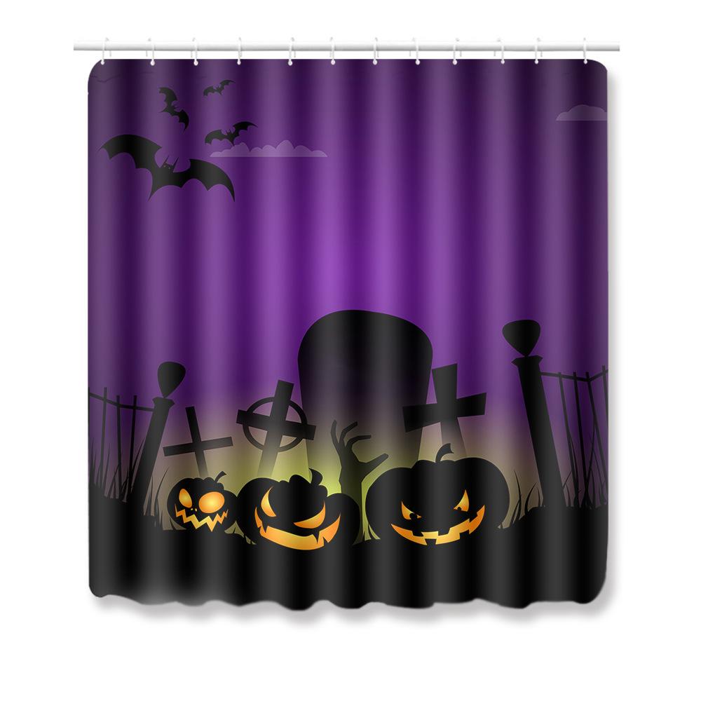 Halloween Shower Curtain Floor Mat Combination Four-Piece Set Bathroom Toilet Carpet Shower Room Foot Mat