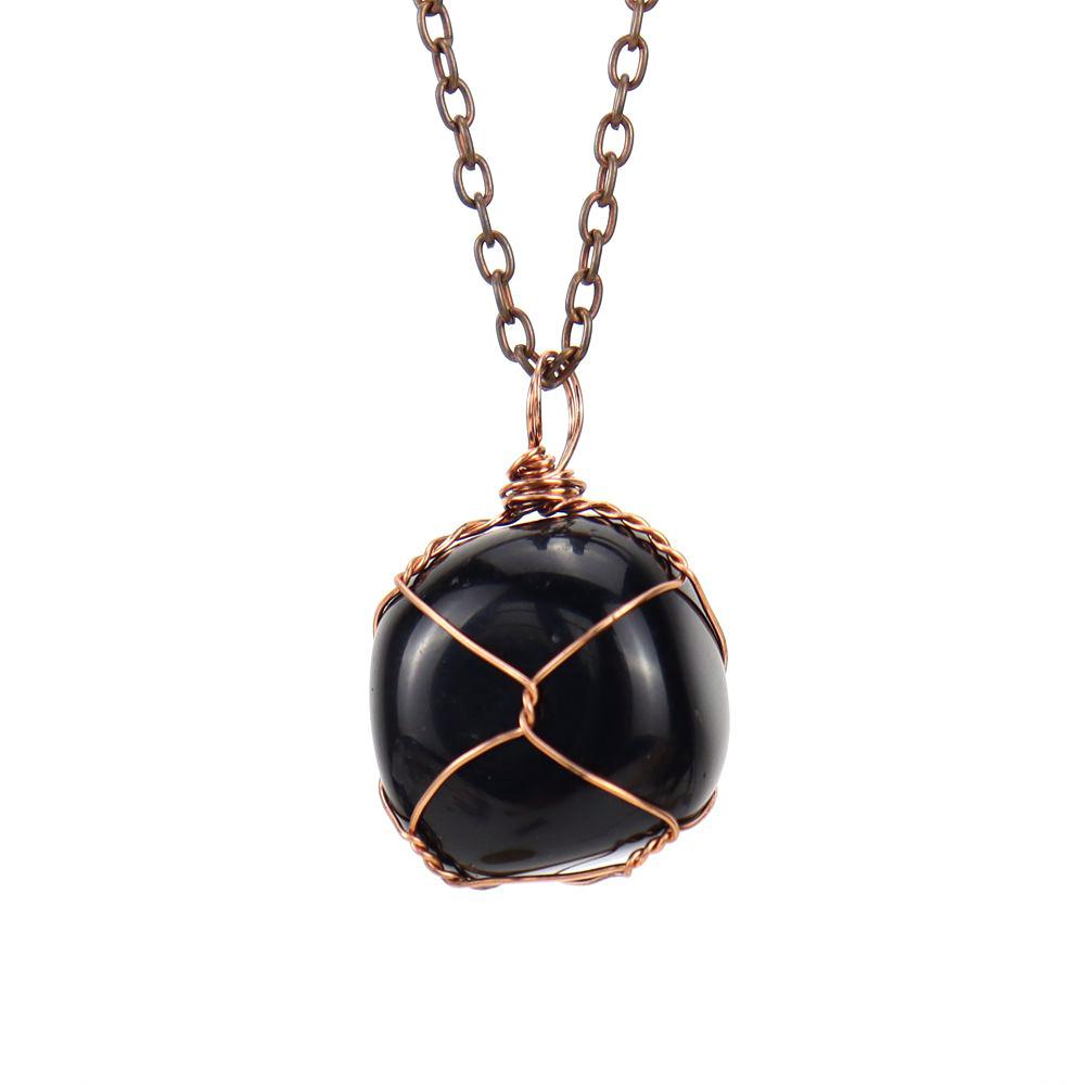 Hand-Wound Irregular Natural Stone Crystal Rough Stone Amethyst Pendant Necklace N669