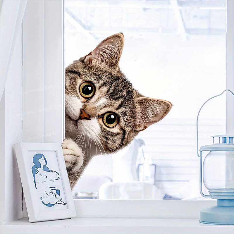 Funny Cat Peeking Window Wall Sticker Bathroom Toilet Decor Living Room Cabinet Refrigerator Home Decoration Decal Stickers S636