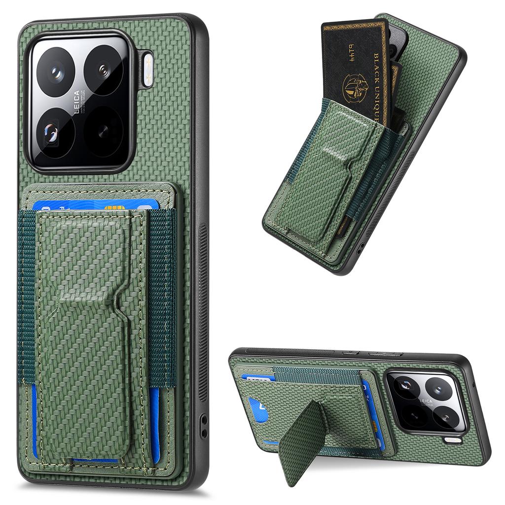 Pro Xiaomi 15 Pouzdro Stojánek Držák na karty Kožený zadní kryt