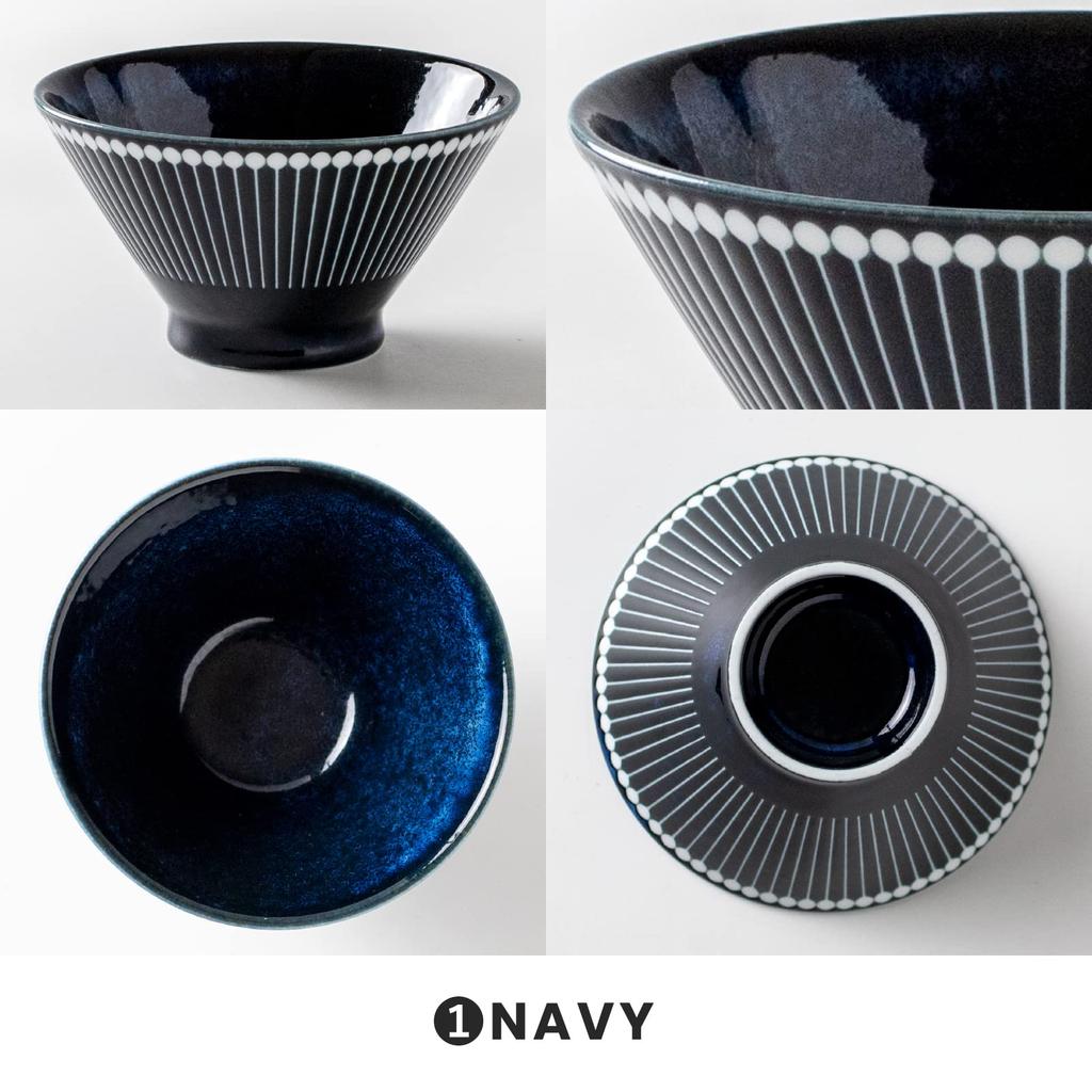 Minoru Pottery Mino Ware Albee 125 Rice Bowl, Navy, Set of 2