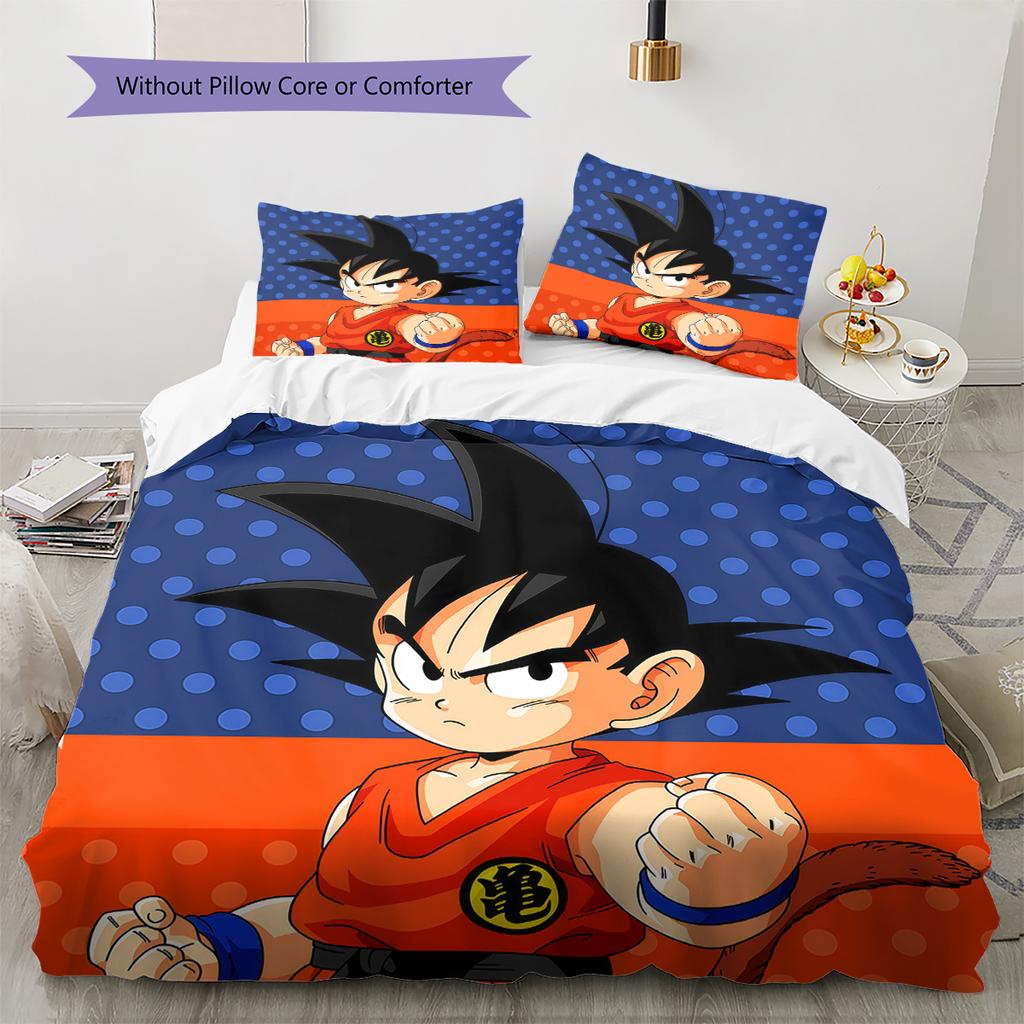 Son Goku Pattern Bedding,Quilt Set Quilt Cover Pillowcase Home Birthday Gift (1 * Duvet Cover + 2 * Pillowcase, Without Core)