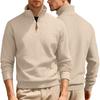 New American Fashion Men Sweatshirts Casual Loose Stand Collar Zip-up Long-sleeved Pullover Leisure Jacquard Solid Color Tops