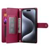 DF-011 For iPhone 15 Pro Case Zipper Leather Phone Cover with Shoulder Strap and Hand Strap