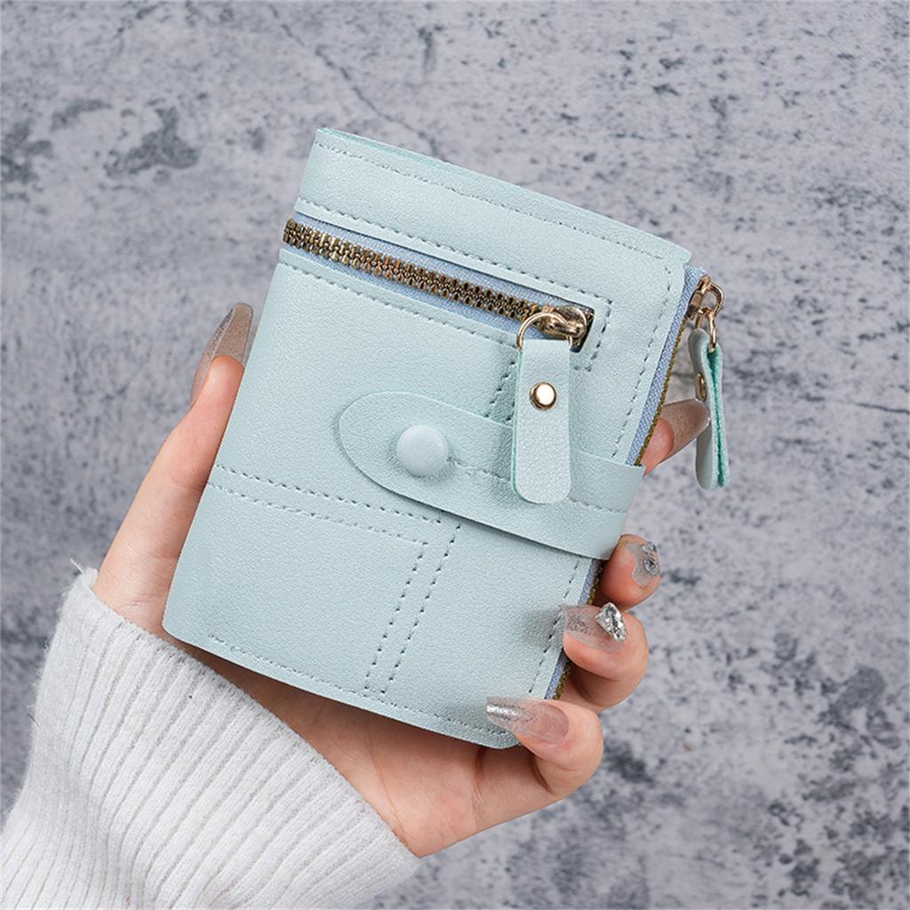 Compact Slim Wallet for Women Featuring Multiple Card Slots, a Zipper, And Button Closure