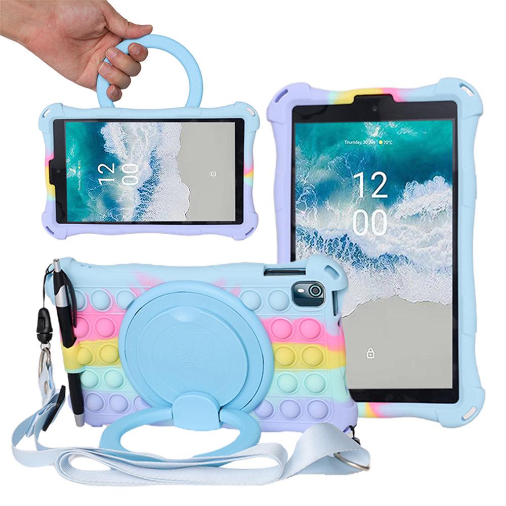 Pro Nokia T10 2025 Pouzdro 8palcové Měkké Bublinkové Silikonové Bezpečné pro Děti Kryt na Tablet Pro Nokia T10 360 Stupňů Otočný Stojan Funda