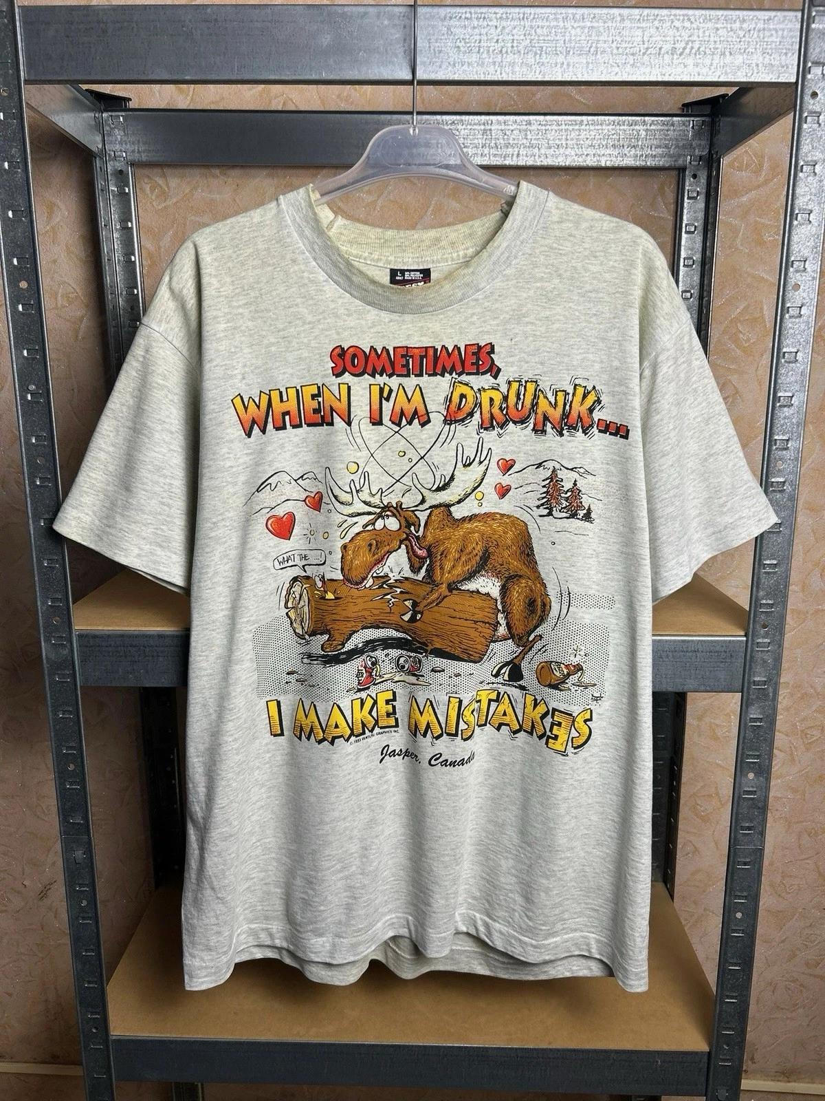 Vintage 90s Drunk Moose Sometimes I Make Mistakes Funny Humor Sex T-shirt Size L XL