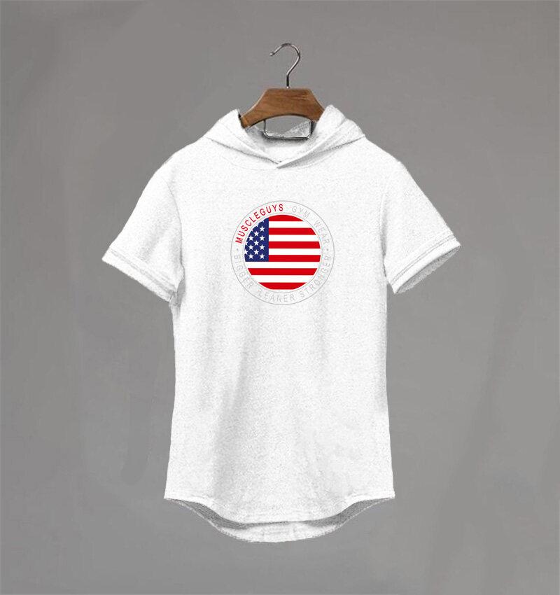 Muscleguys New Summer Bodybuilding T-shirt Hooded Men Gyms Sweatshirts Short Sleeve Tshirt Cotton Sportwear Fitness Muscle Tee Shirt