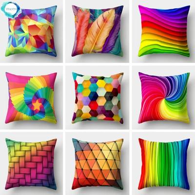 Colorful Geometric Pillow Case Polyester Cushion Cover Animal Rainbow Pillow Cover Decor For Home Car Sofa Decoration 45X45Cm