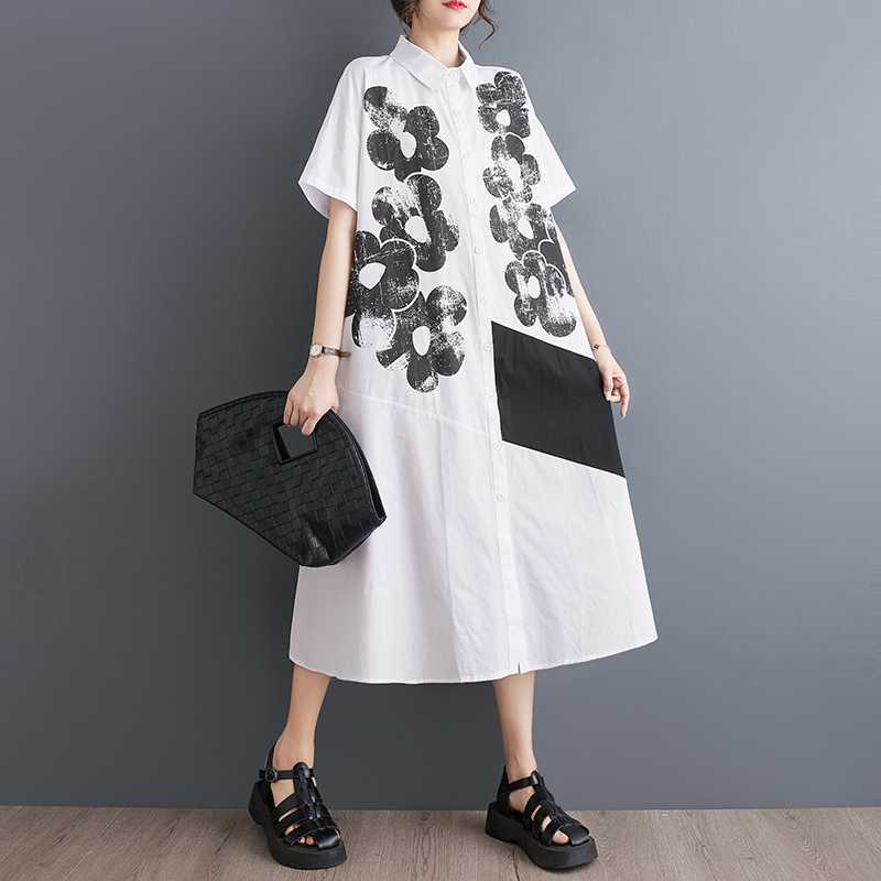 Ladies' Loose Printed Casual Sweet Short Sleeved Shirt Dress