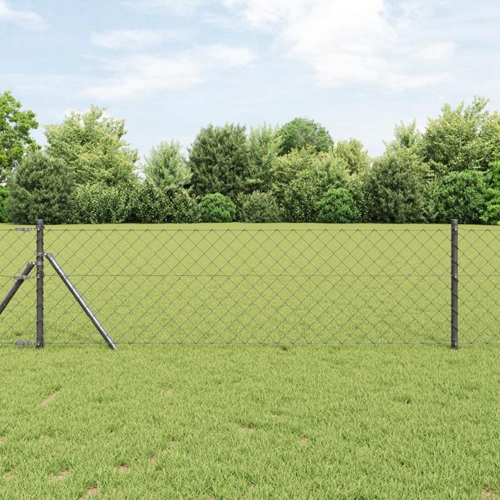 VidaXL Chain Link Fence with 7 Posts 0.6x10 M Galvanized Steel Grey 3351103