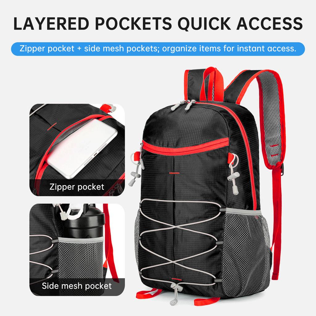 25L Foldable Hiking Backpack - Large Capacity, Lightweight & Rainproof with Reinforced Straps for Travel & Camping