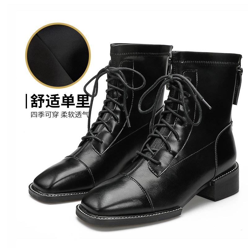 

Rear zipper square head medium heel women s boots custom 2025 fashion medium tube women s boots custom thick heel British Martin boots 35 чёрный